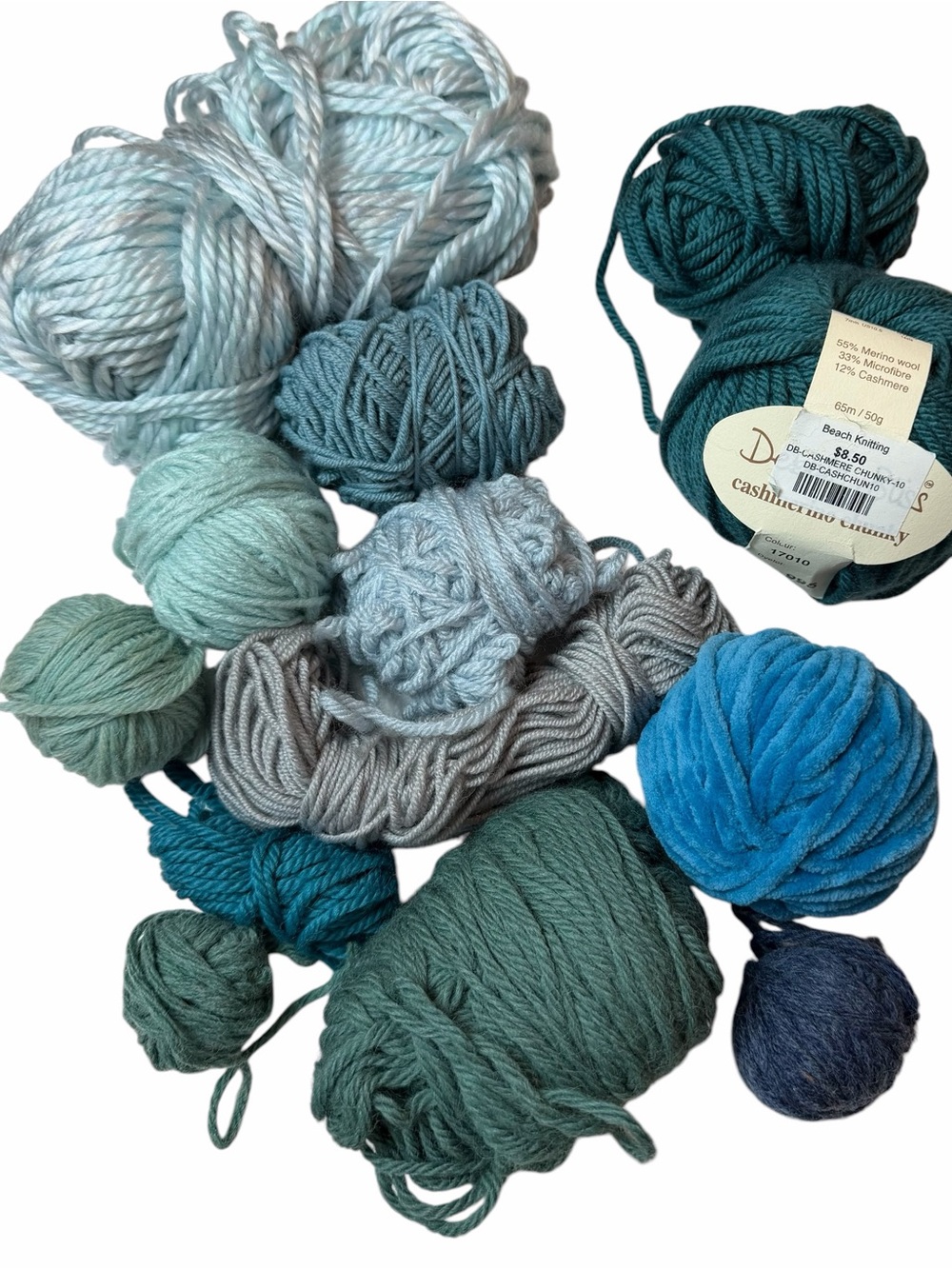 Yarn Mixed Lot Coastal Blues Greens Yarn Skeins Crafts Knit Crochet Cashmere